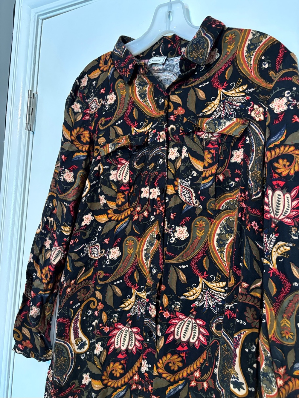 Pimkie Paisley Shirt Dress Boho Button Front Long Sleeve Size Small - Picture 3 of 11